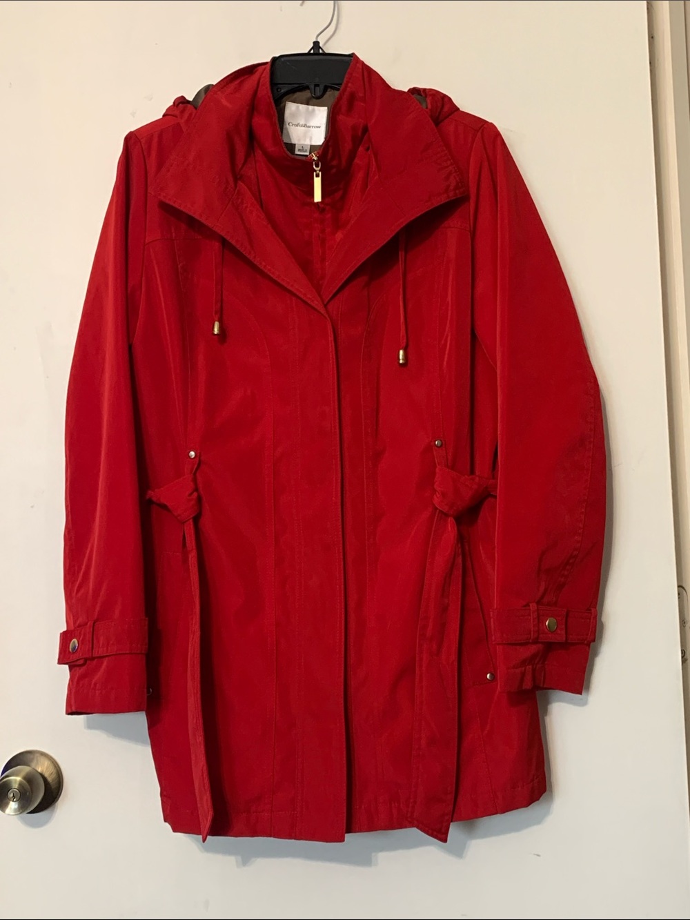 croft & barrow Red Hooded Trench with Waist Tie